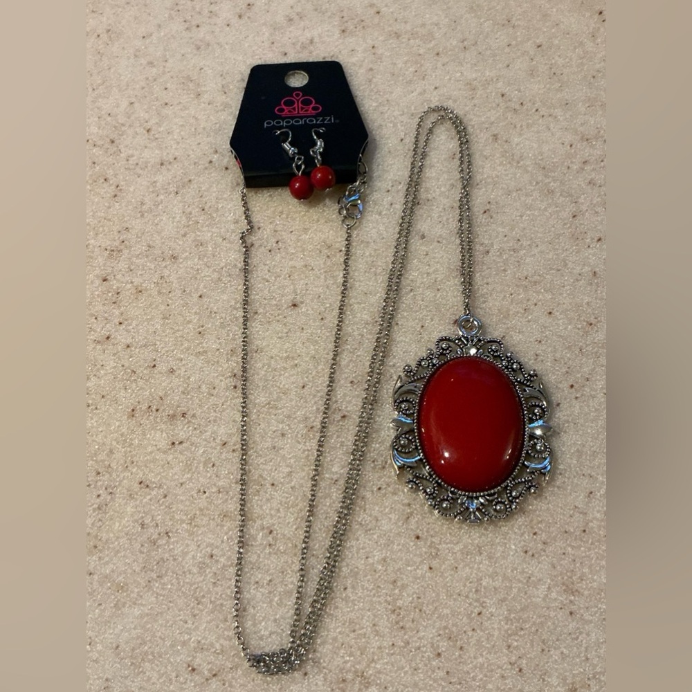 Paparazzi Bold Red and Silver Necklace Set